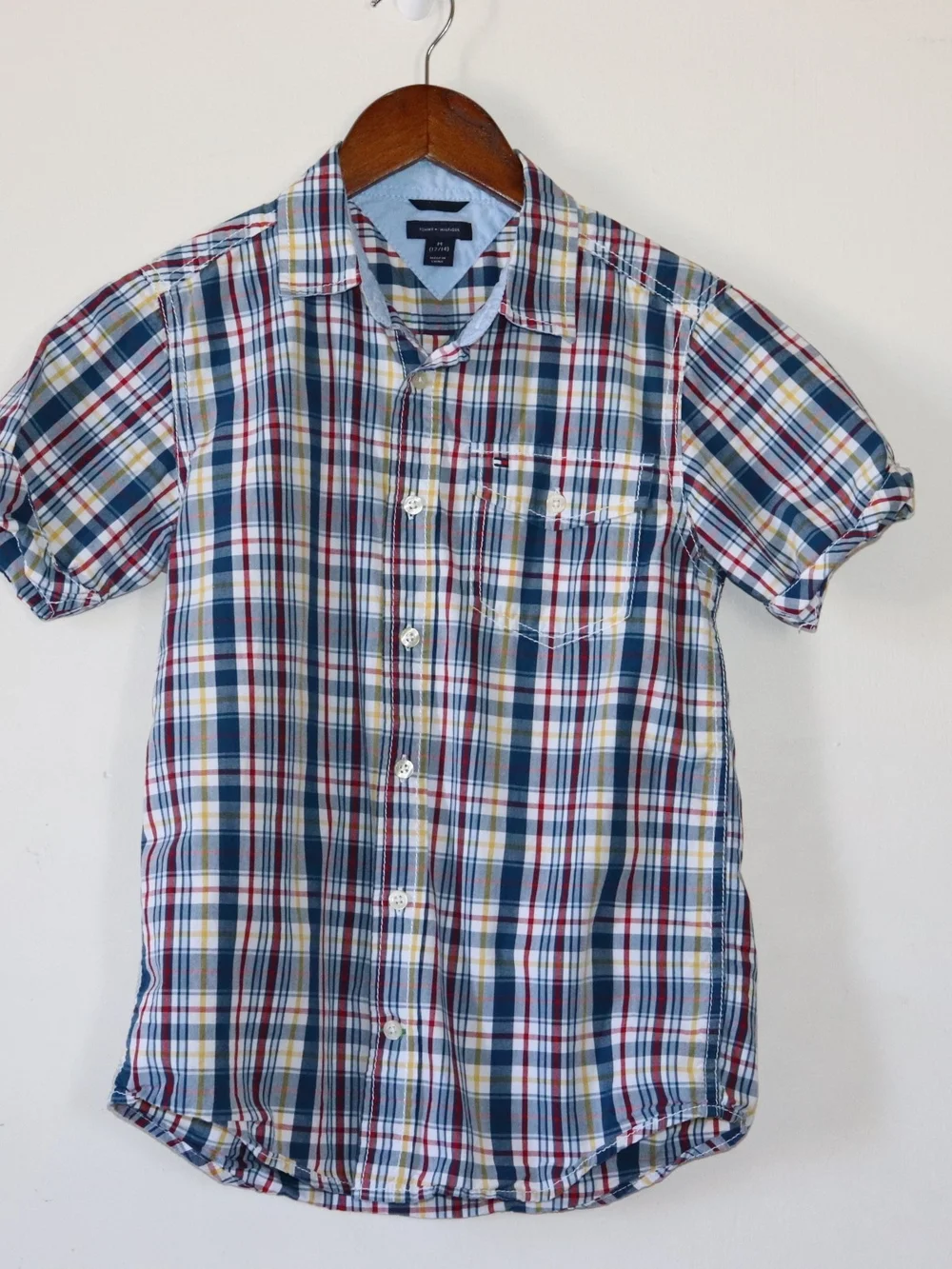 Tommy Hilfiger Boy's Short-Sleeve Plaid Button-Up Shirt - Blue/Red/Yellow